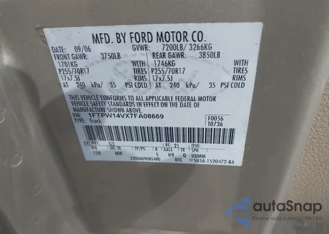 2007 Ford F-150 Fx4/Lariat/Xlt from USA, damaged, VIN 1FTPW14VX7FA08669